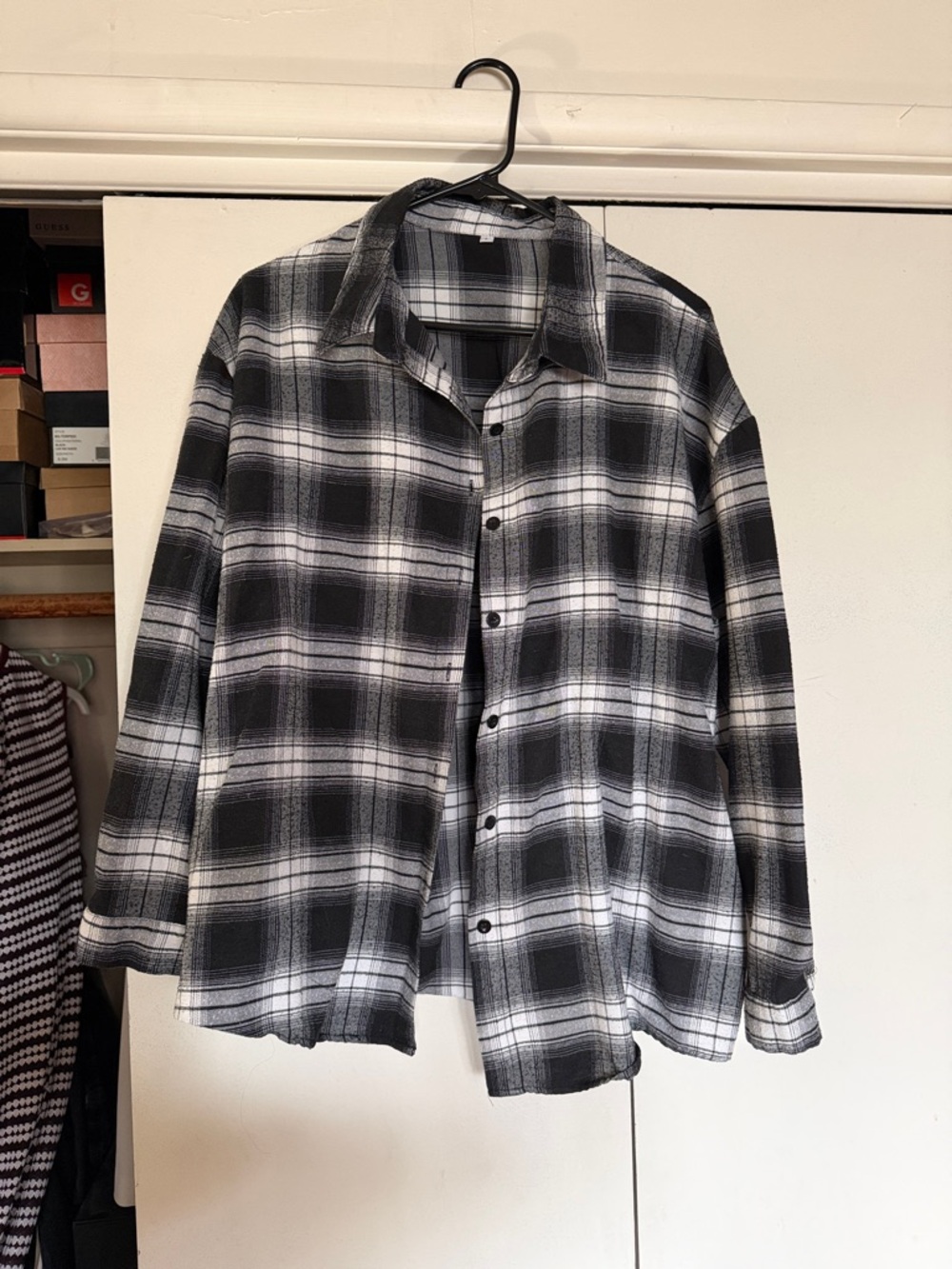 Black & White Plaid Button-Up Shirt